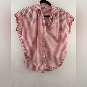 Madewell central tie back short sleeve red stripes button down top size S